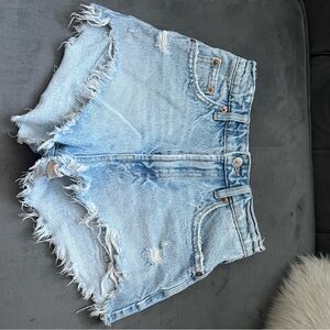 Zara Light Blue Distressed Denim Cutoff Shorts